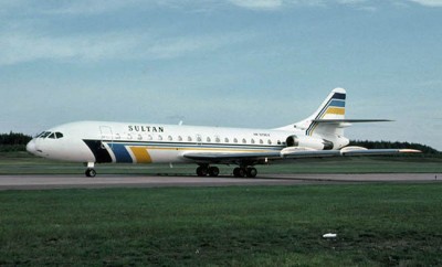 HK-3756X, fd SE-DHA fortfarande med Sultan Air titlar, på <br />Arlanda den 29 augusti 1992 i samband med leverans till Colombia.<br />Foto: Tommy Lakmaker